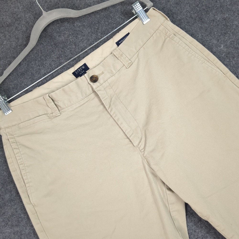 J.Crew Flex Mens 33x32 Straight Leg Khaki Chino Pants Tan Plaid Lined